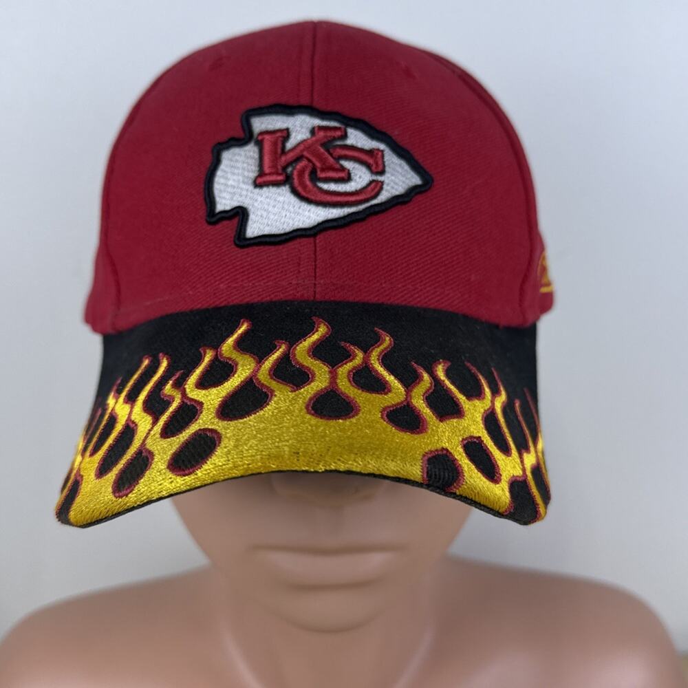 Y2K Kansas City Chiefs FLAMES Hat Cap VTG StrapBack Embroidered Logo Reebok
